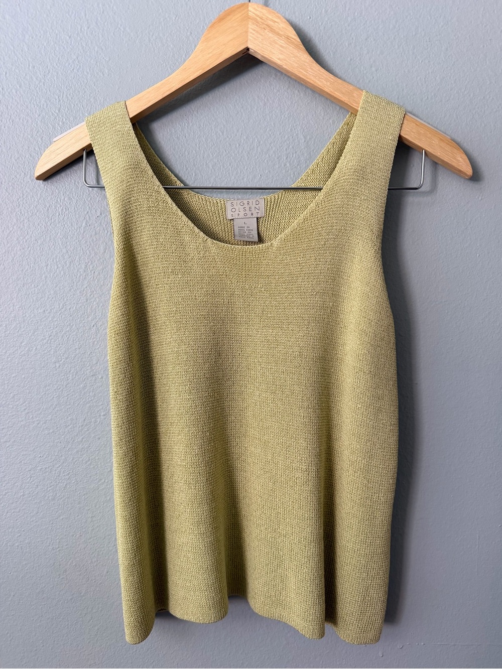 Vintage Sigrid Olsen Sport Linen Ramie Knit Tank Top Sage Green Textured Large